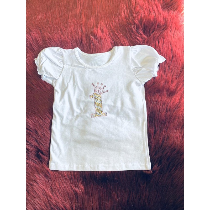 Tshirt White w/Gold Rhinestone