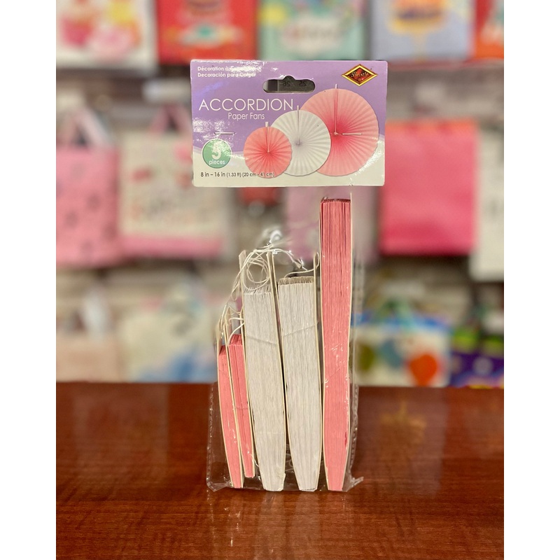 Shower Paper Fans-Pink/white BPS53327
