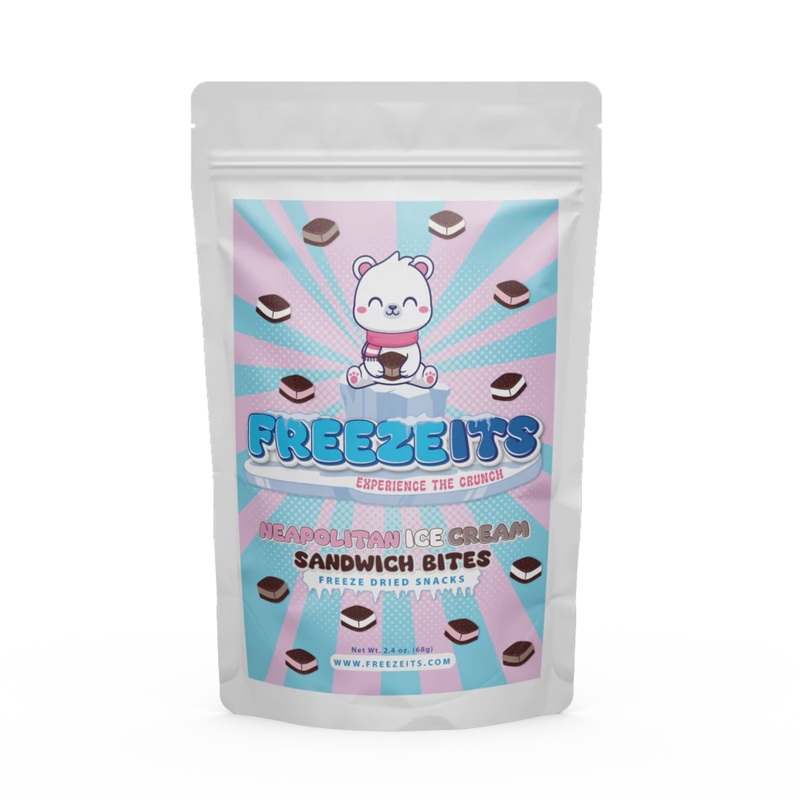 FREEZEITS Neapolitan Ice Cream Sandwich Bites 2.4 oz. Bag