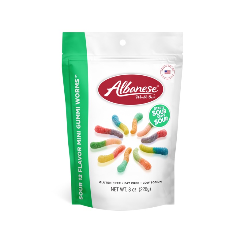 12 Sour Flavor Mini Gummi Worms 8 oz Peg Bag