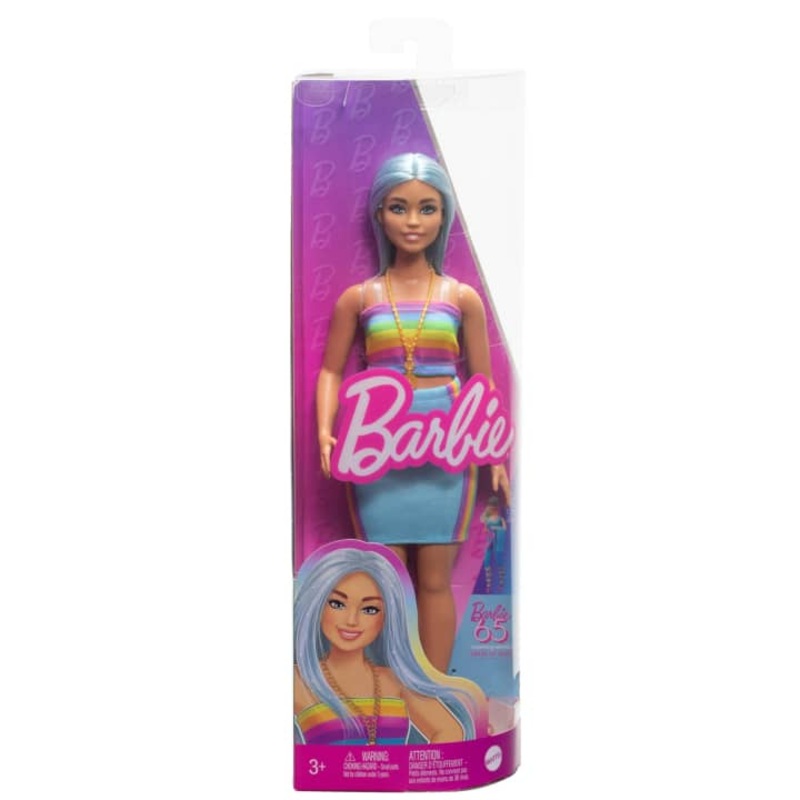 Barbie Fashionista Doll #218 – Blue Hair, Rainbow Top & Teal Skirt