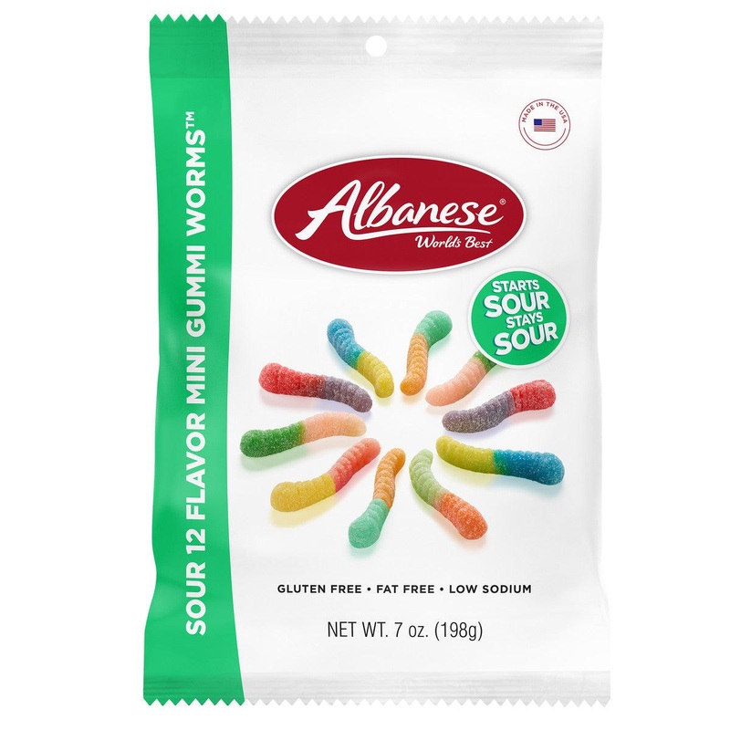 Sour 12 Flavor Mini Gummi Worms 7 oz. Peg Bag