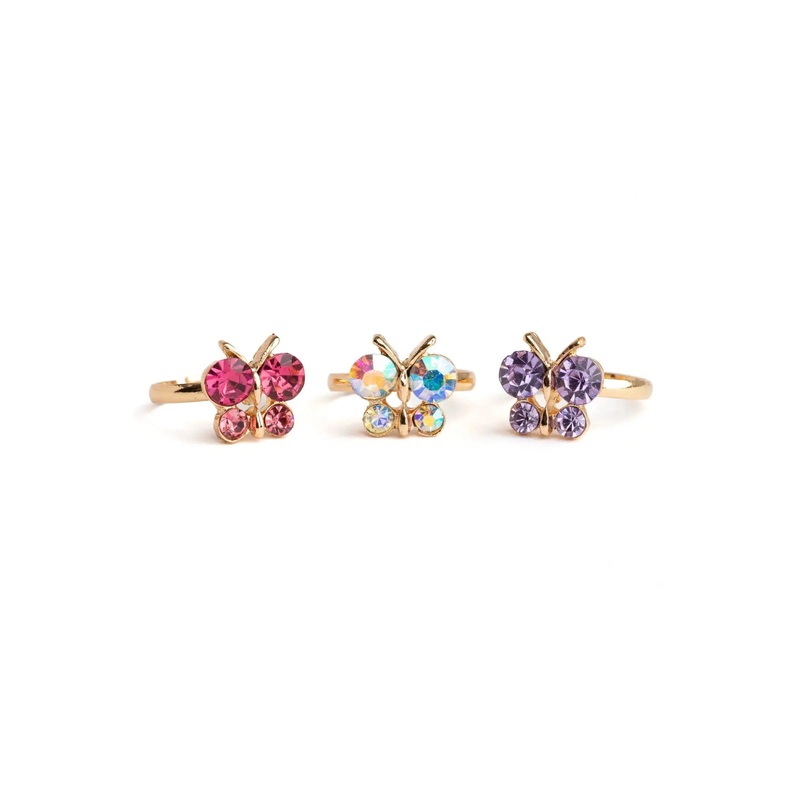 Boutique Butterfly Gem Rings, 3 pcs