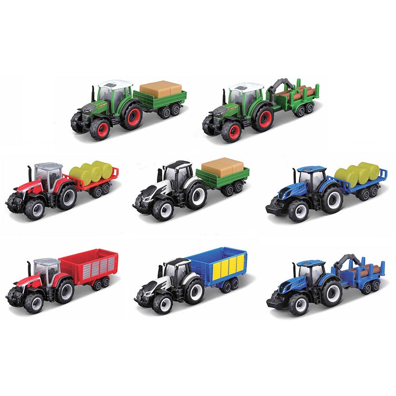 1:64 3 Mini Work Machines Tractor + Trailer Assorted Styles