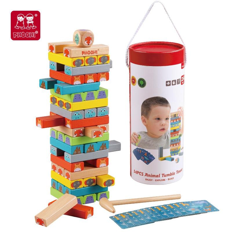 Wooden Animal Tumble Tower – 54 Pieces