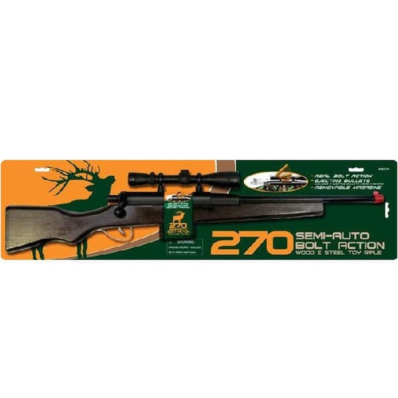 Kids 270 Camo Bolt Action Rifle, includes 28 Long Solid Wood Rifle and Magazine with 4 Imitation Bullets