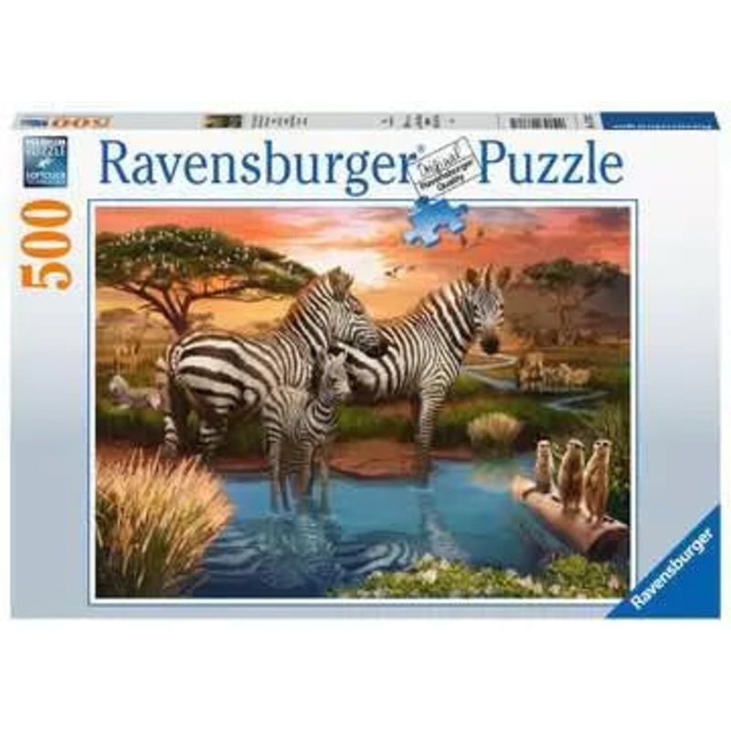 Zebras at the Waterhole 500 Piece Puzzle