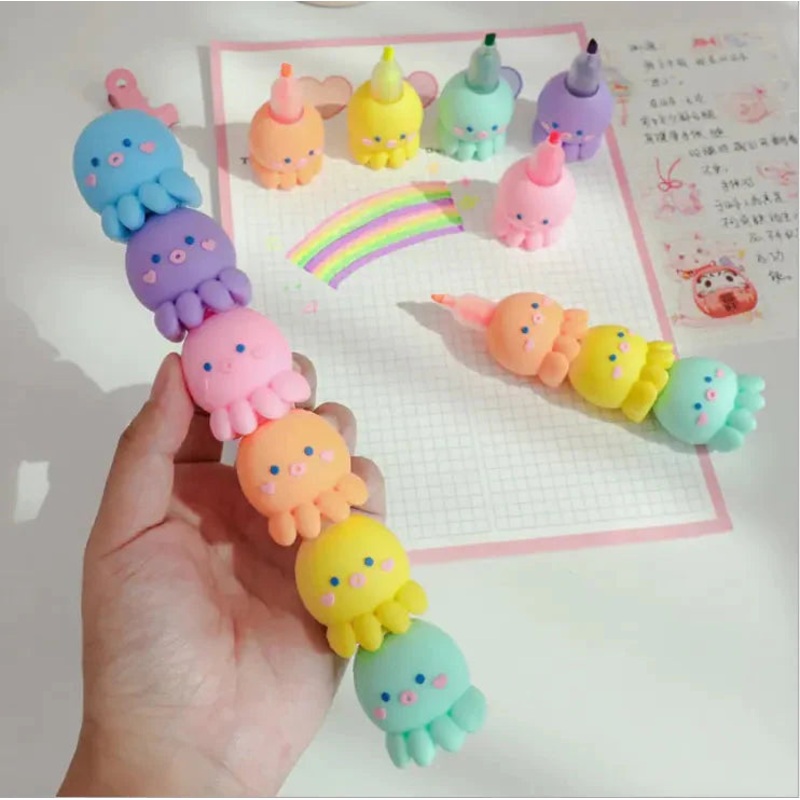 6 Color So Cute Octopus Fluorescent Highlighter