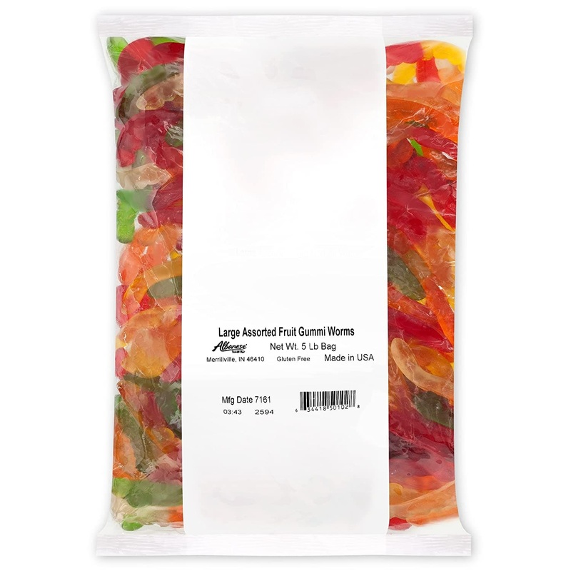 Large Assorted Fruit Gummi Worms 5 lb. Bag