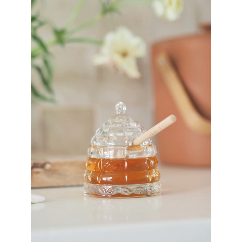 Glass Beehive Honey Pot w/ Dipper