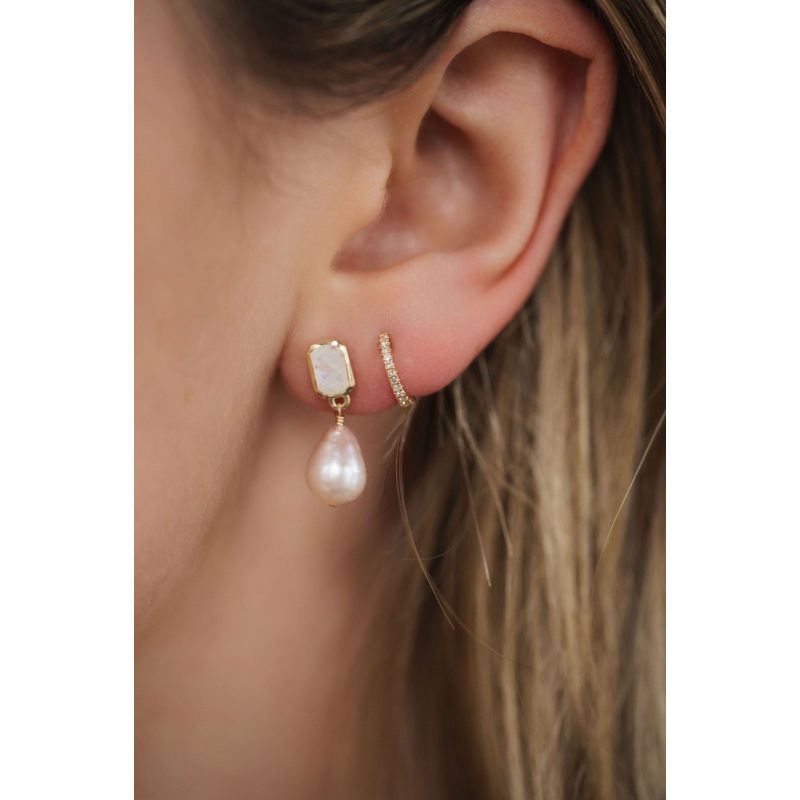 Baroque Pearl & Moonstone Petite Drop Earrings