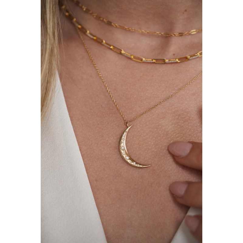 Crescent Moon Tie Dye Necklace | 14K Gold