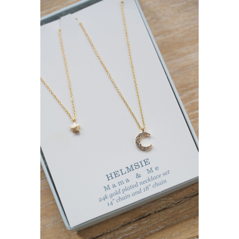 Mama & Me Moon and Star Necklace Set
