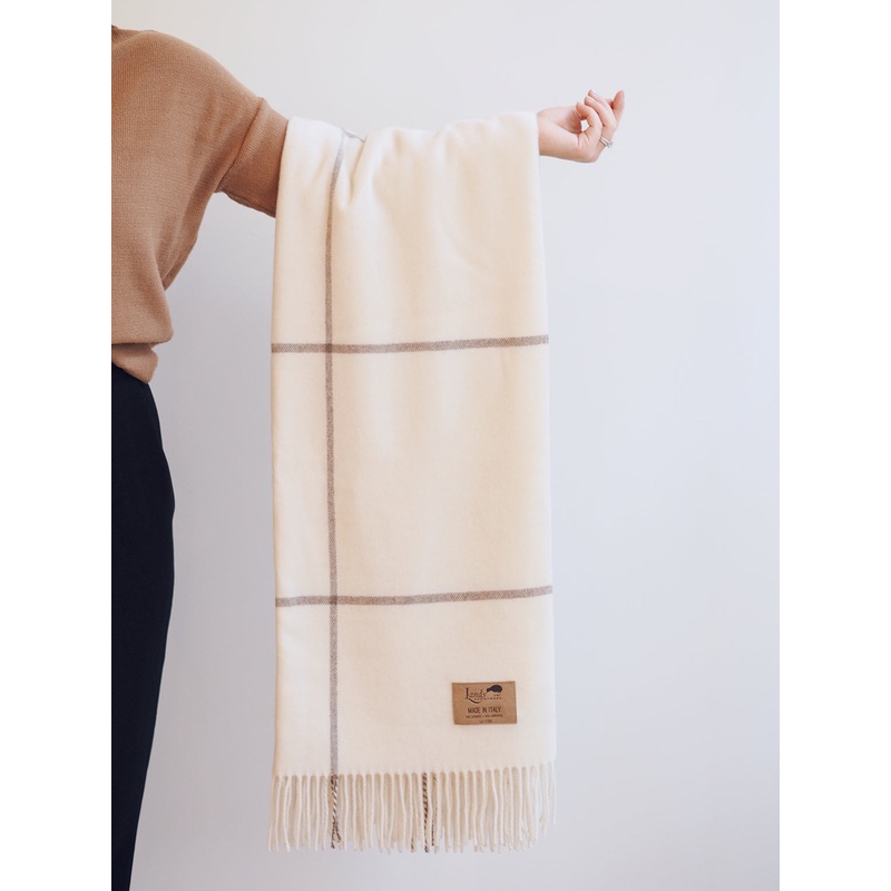 Windowpane Ecru Cashmere Throw