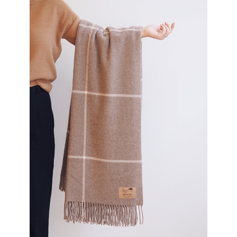 Windowpane Taupe Cashmere Throw