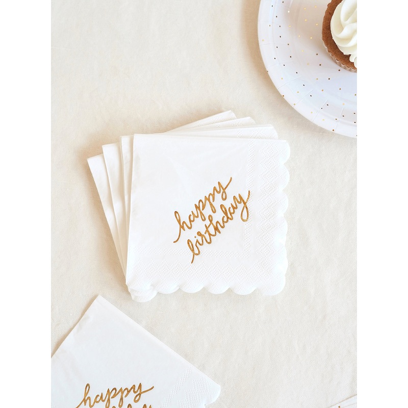 Happy Birthday White Cocktail Napkins