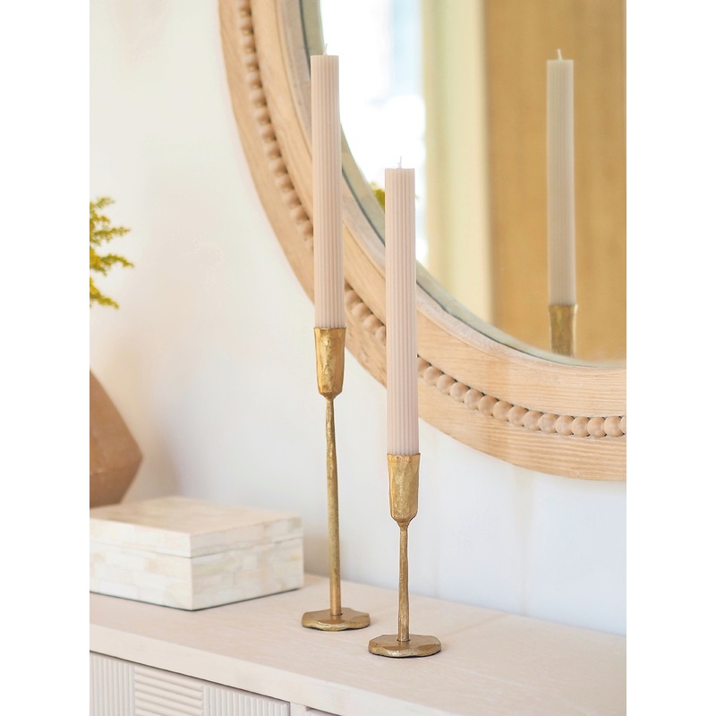 Ribbed Parchment Taper Candle Set | 10