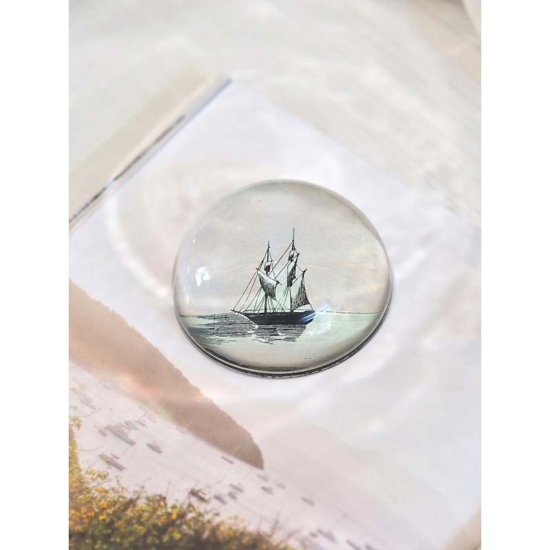 Ship at Dusk Dome Paperweight