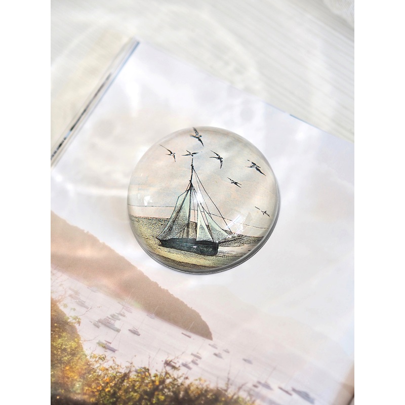 Ship with Gulls Dome Paperweight