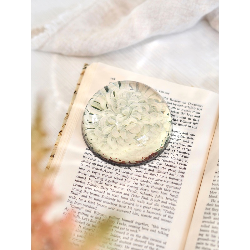 White Chrysanthemum Dome Paperweight