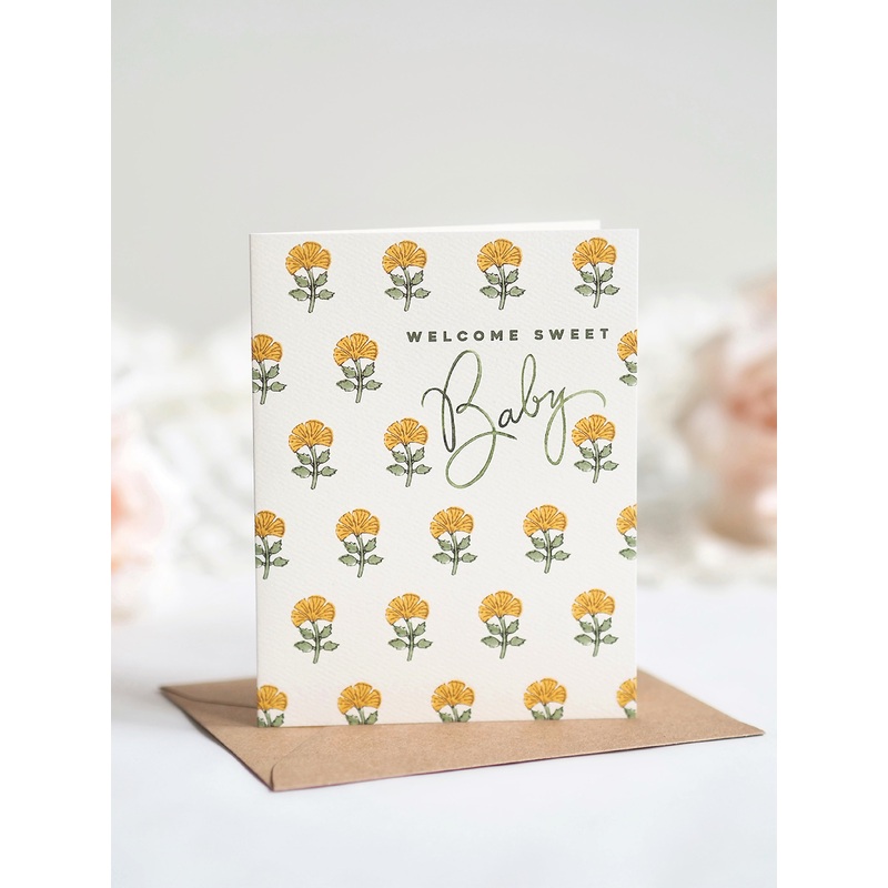 Yellow Floral Baby Greeting Card
