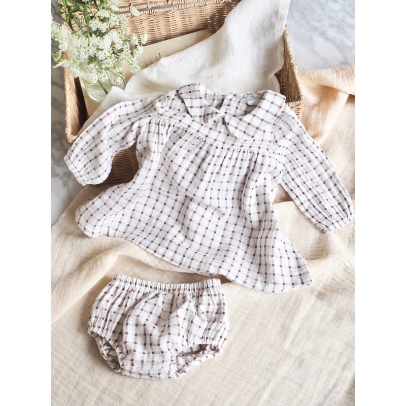 Cozy Plaid Collar Dress & Bloomer