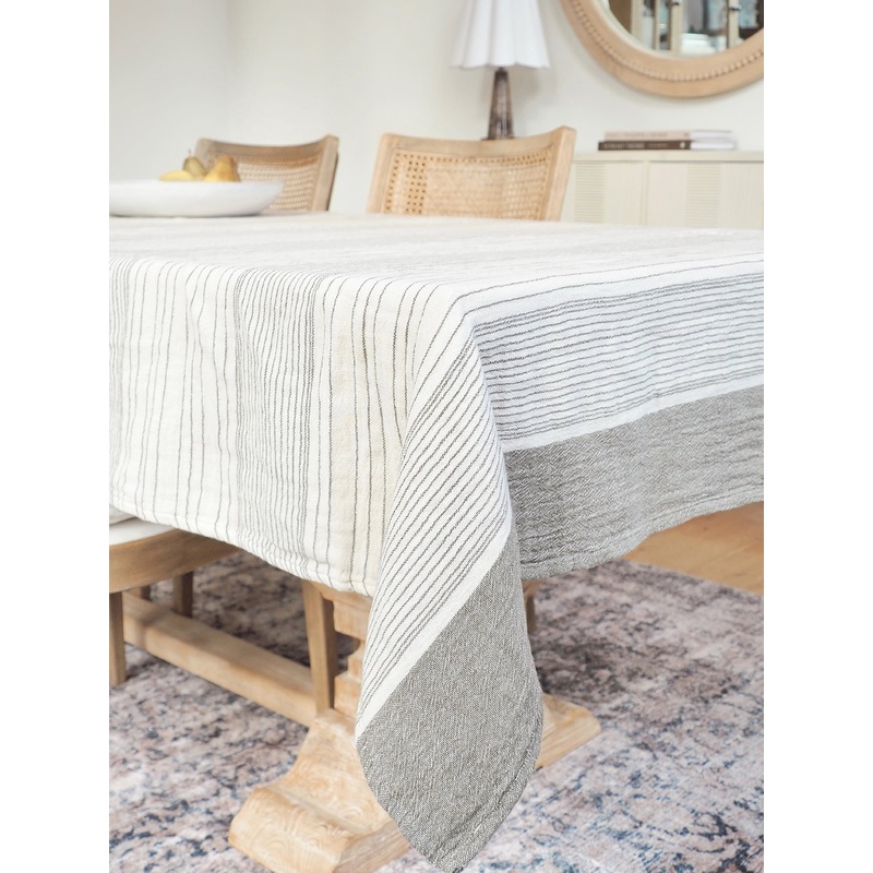 Lyra Olive Striped Tablecloth