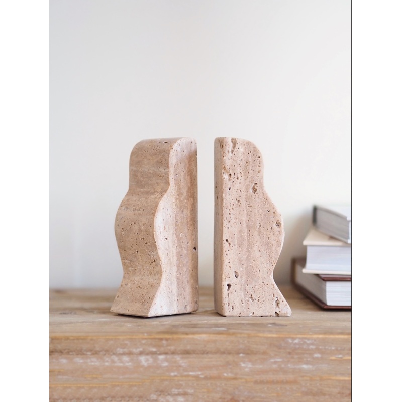 Travertine Wave Bookend Set