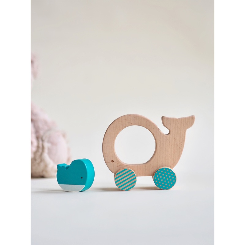 Whale and Baby Wooden Push Along Car