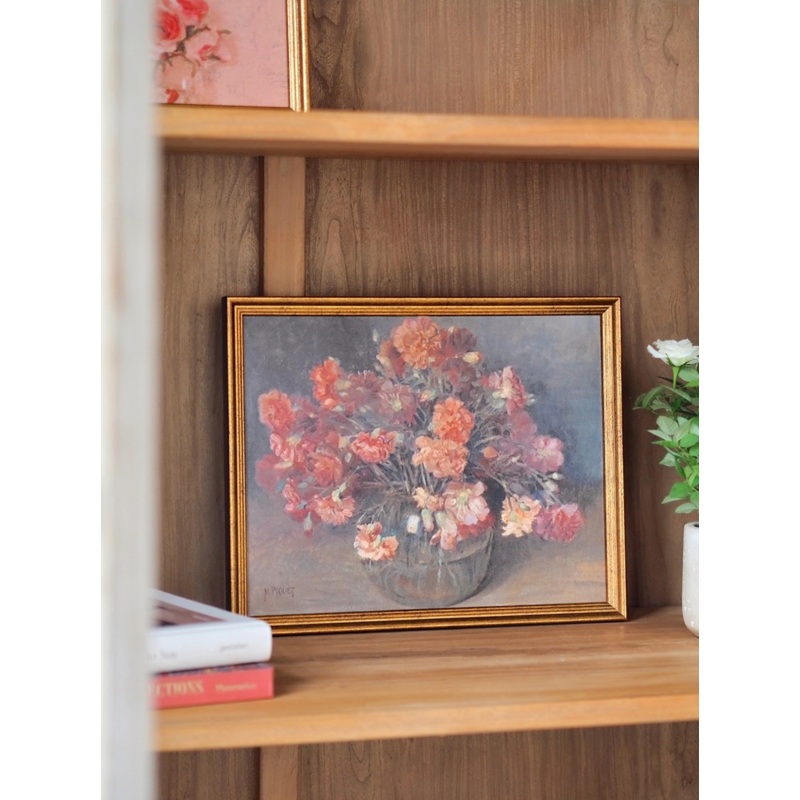 Carnations in Vase Framed Canvas Print | 11×14