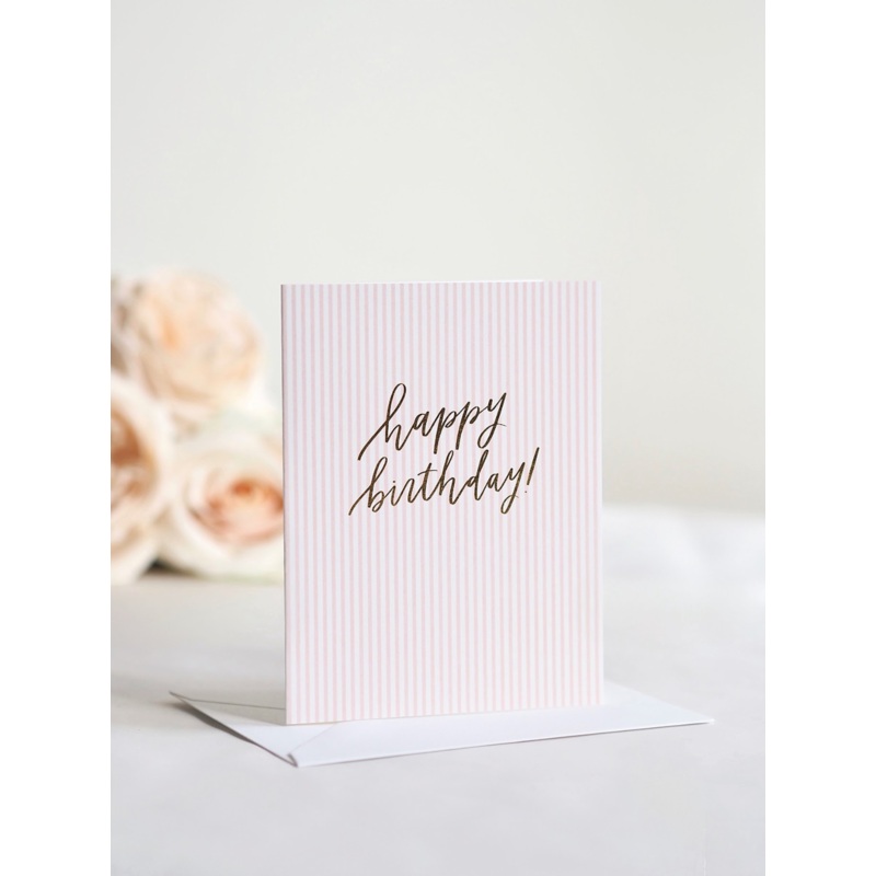 Pink Stripe Happy Birthday Card