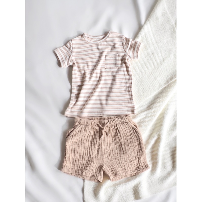 Stripe Oxford Crew Neck Tee & Short