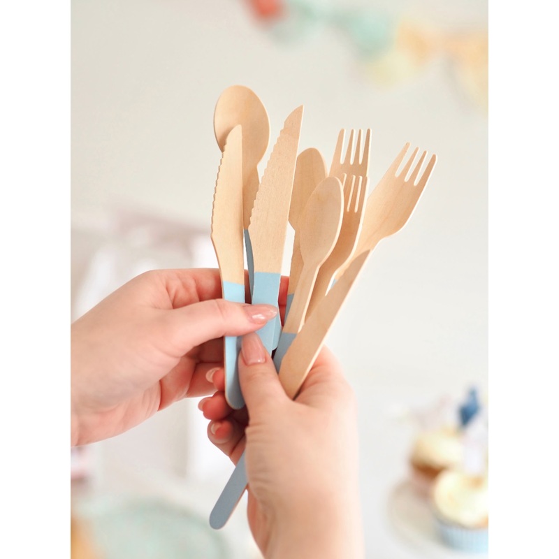 Wooden Cutlery Set Blue