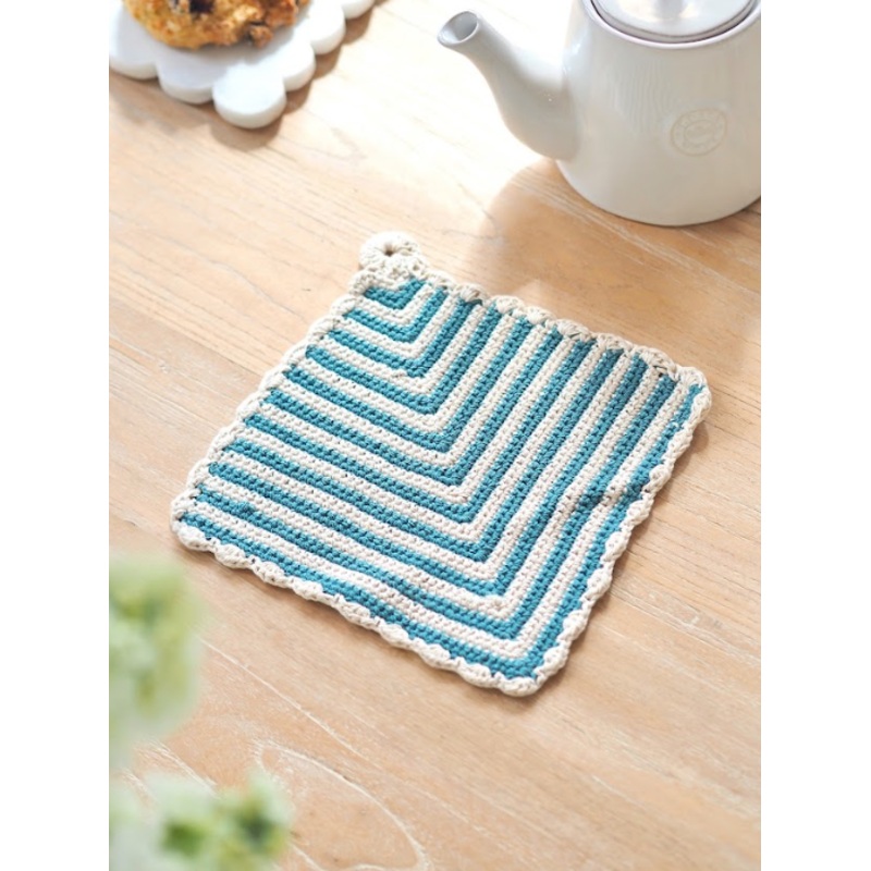 Blue & White Square Crocheted Pot Holder