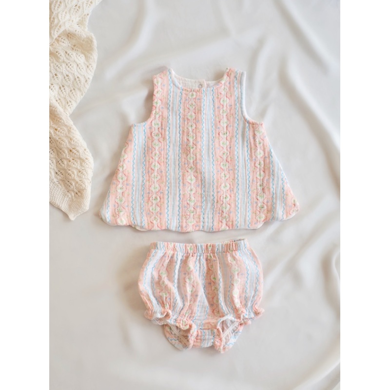 Floral Ribbon Scallop Open-Back Top & Bloomer