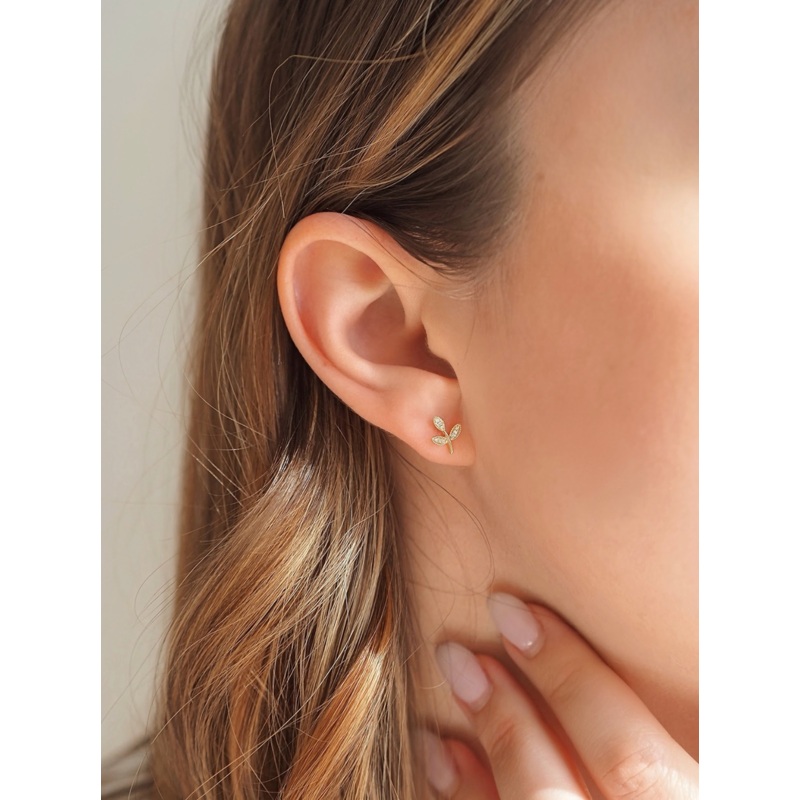 Petite Leaf Post Earrings | 14K Gold