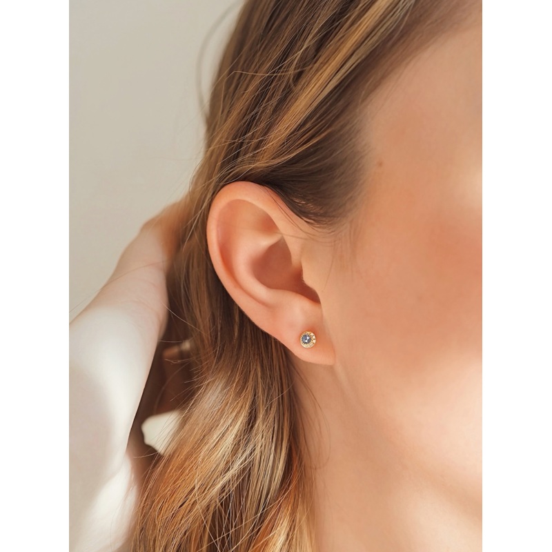 Petite Moon Phase London Blue Topaz Studs | 14K Gold