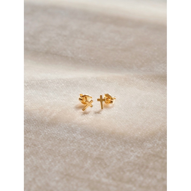 Tiny Cross Studs | 10K Gold