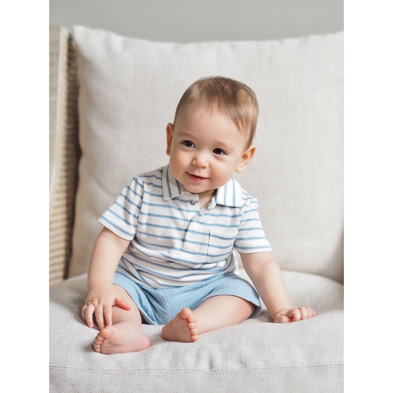 Dusty Blue Polo Shirt And Short