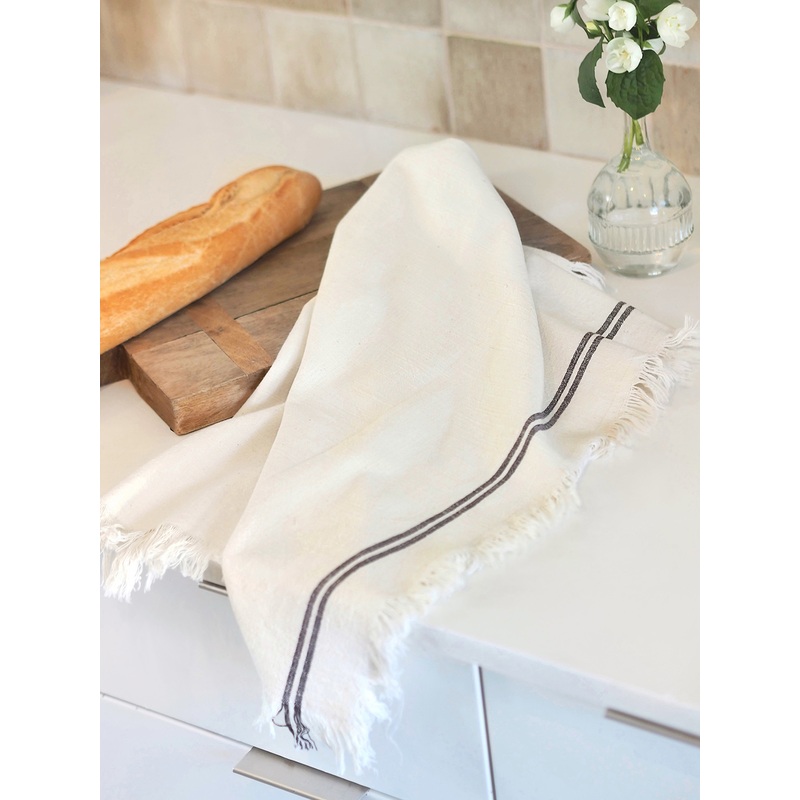 Fringed Ivory Tea Towel
