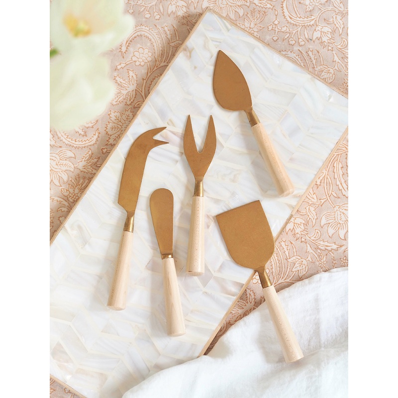 Maple Wood Gold Cheese Knives