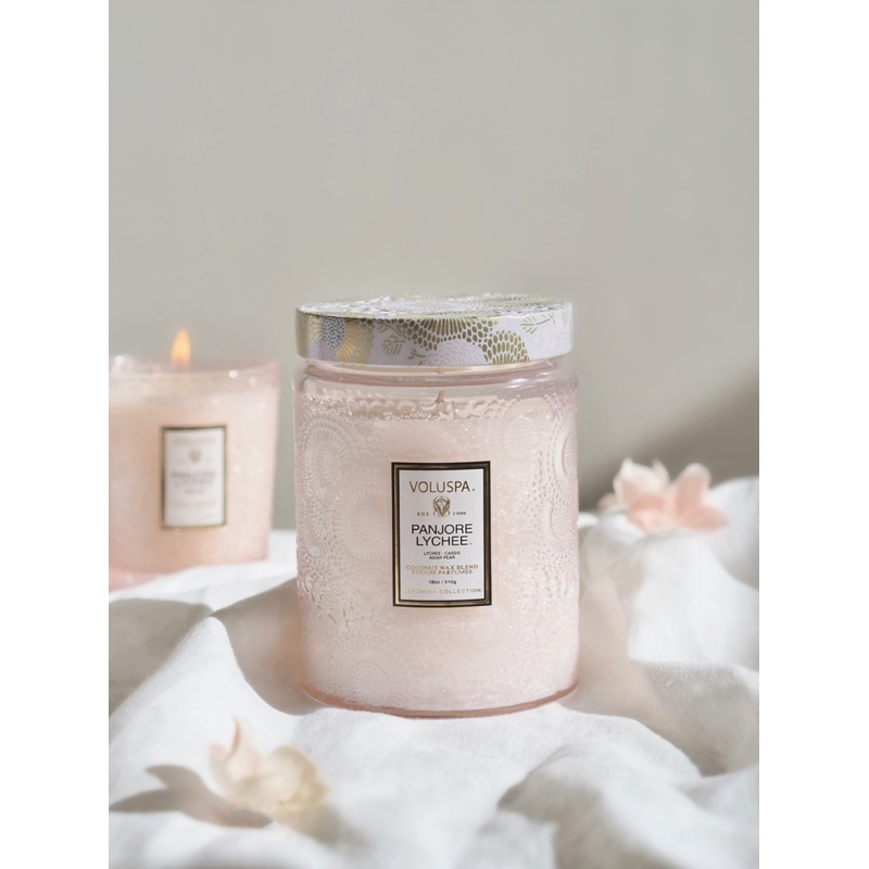 Panjore Lychee Embossed Glass Jar Candle | Large