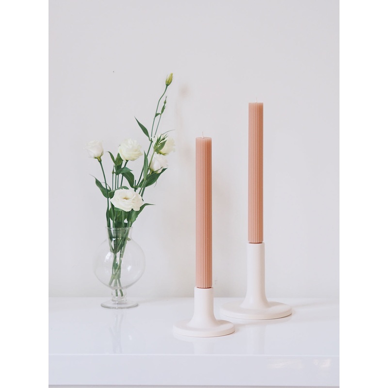 Ribbed Blush Taper Candle Set | 10