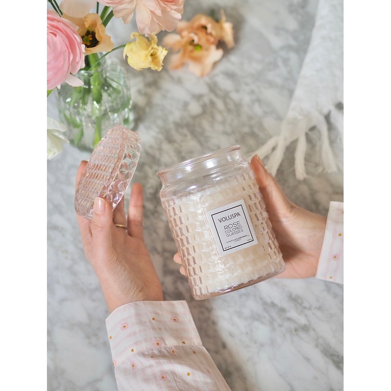 Rose Coloured Glass Jar Candle | Large