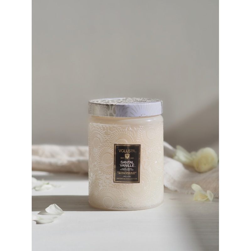Santal Vanille Embossed Glass Jar Candle | Large