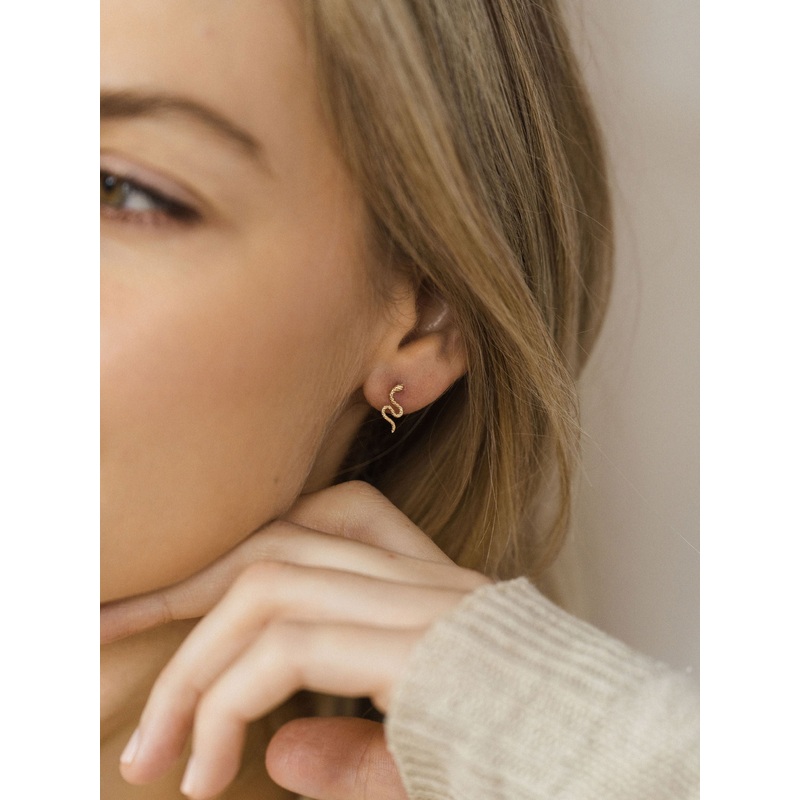 Revival Dainty Snake Earrings | 14K Gold