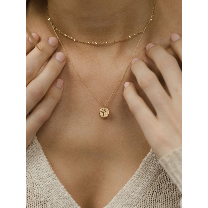 Tree of Life Little Coin Necklace | 14K Gold