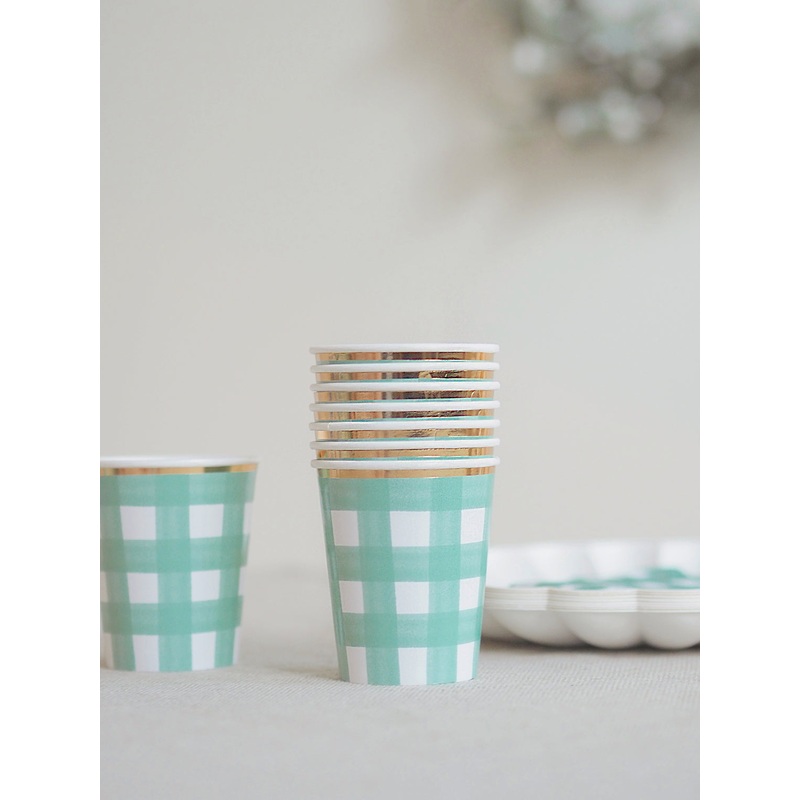 Green Gingham Party Cups