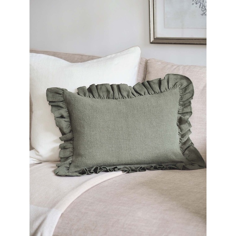 Anika Olive Ruffle Pillow | 14×20