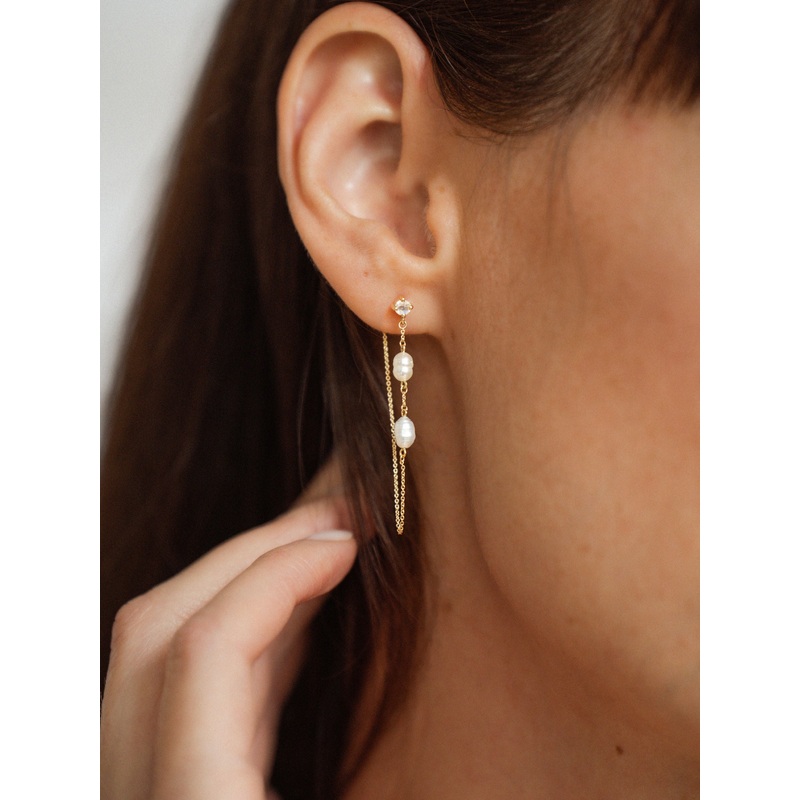 Luna Perla Pearl Chain Earrings | 14K Gold